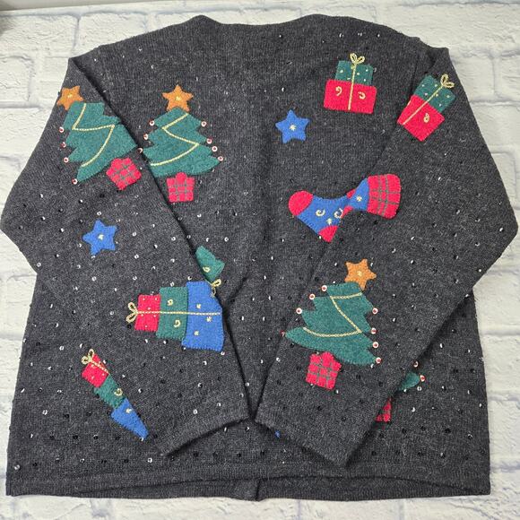 Vintage Talbots Embellished Wool Sweater Christmas made in Hong Kong sz Medium - Picture 11 of 11